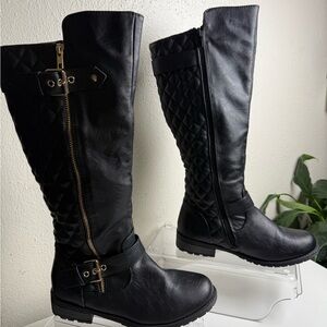 Others Follow Black Quilted Over the Knee Boots